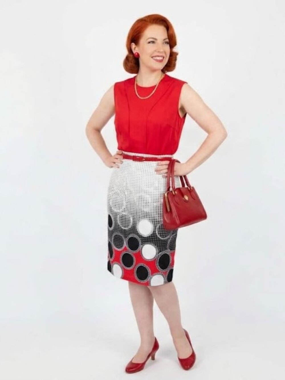 Vin Rouge Canadian Art Deco Polka Dot  Pencil Skirt